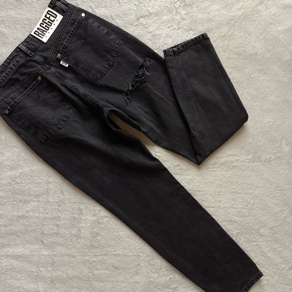 The Ragged Priest Denim - The Ragged Priest Back Slash Distressed High Rise Denim Mom Jeans Black Sz 28
